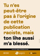 Tu n'es peut-être pas à l'origine de cette publication raciste, mais ton like aussi m'a blessé.