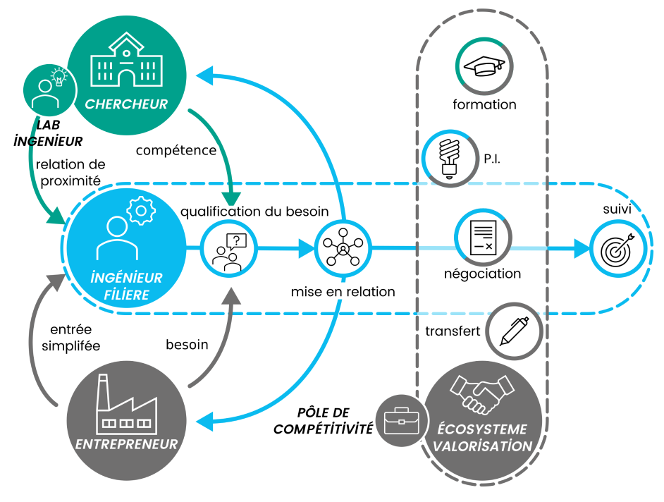 Schéma illustrant le positionnement de l'ingénieur filière